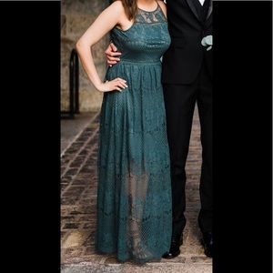 Dark Green High Neck Maxi Lace Dress✨